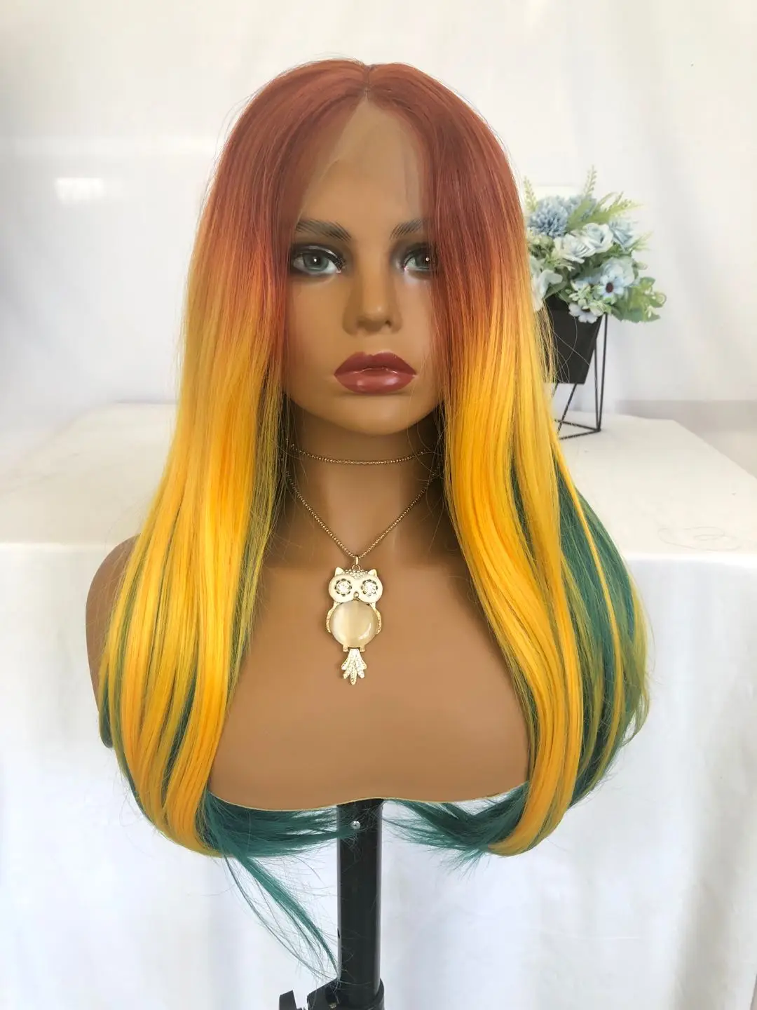 Razer Beautiful Ombre Colorful Long high heat Synthetic hair Lace Front Wigs