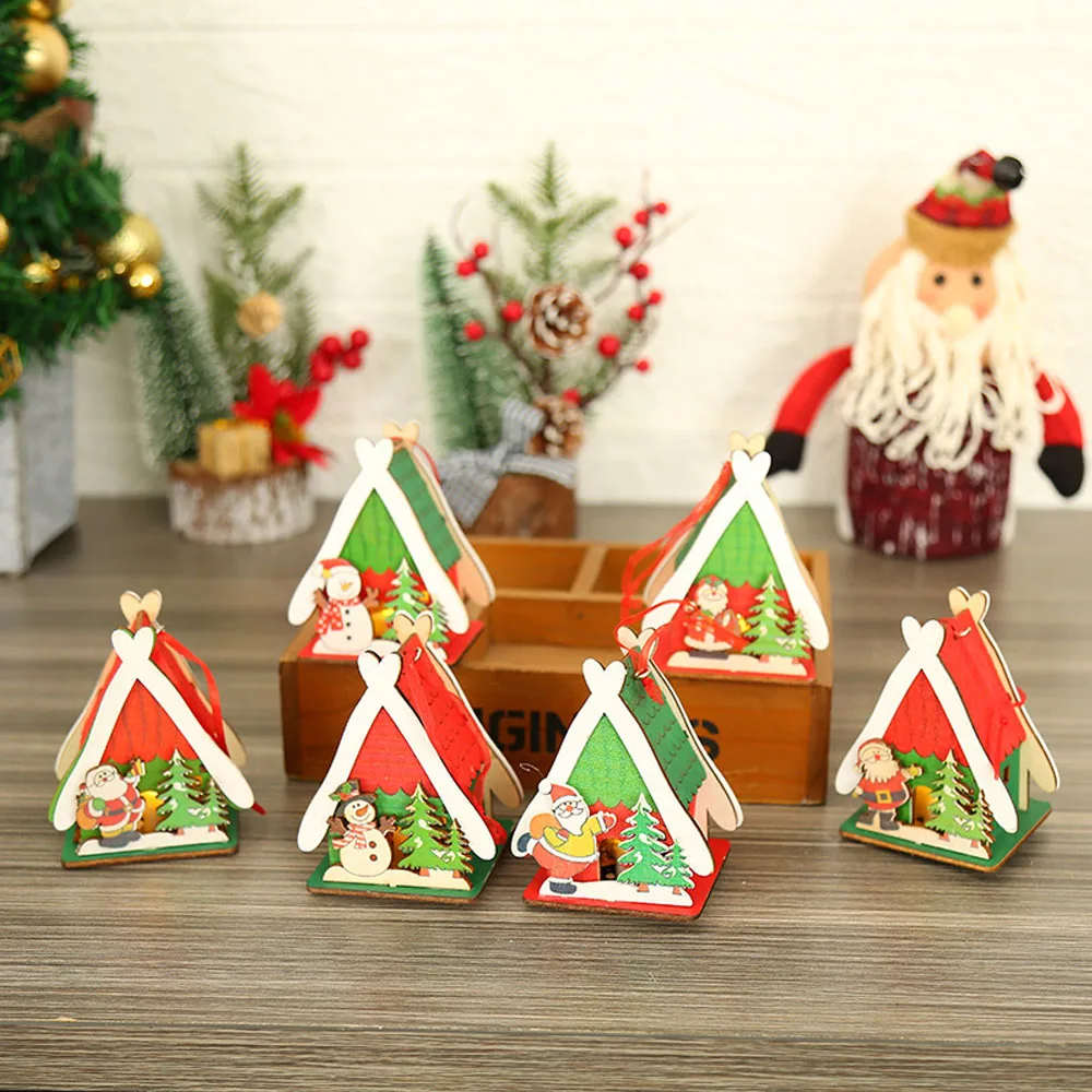Christmas Stake 3d Thickness, Wooden Sign New Year Atmosphere Christmas Tree Shape Colourful Painting Desktop Ornament/