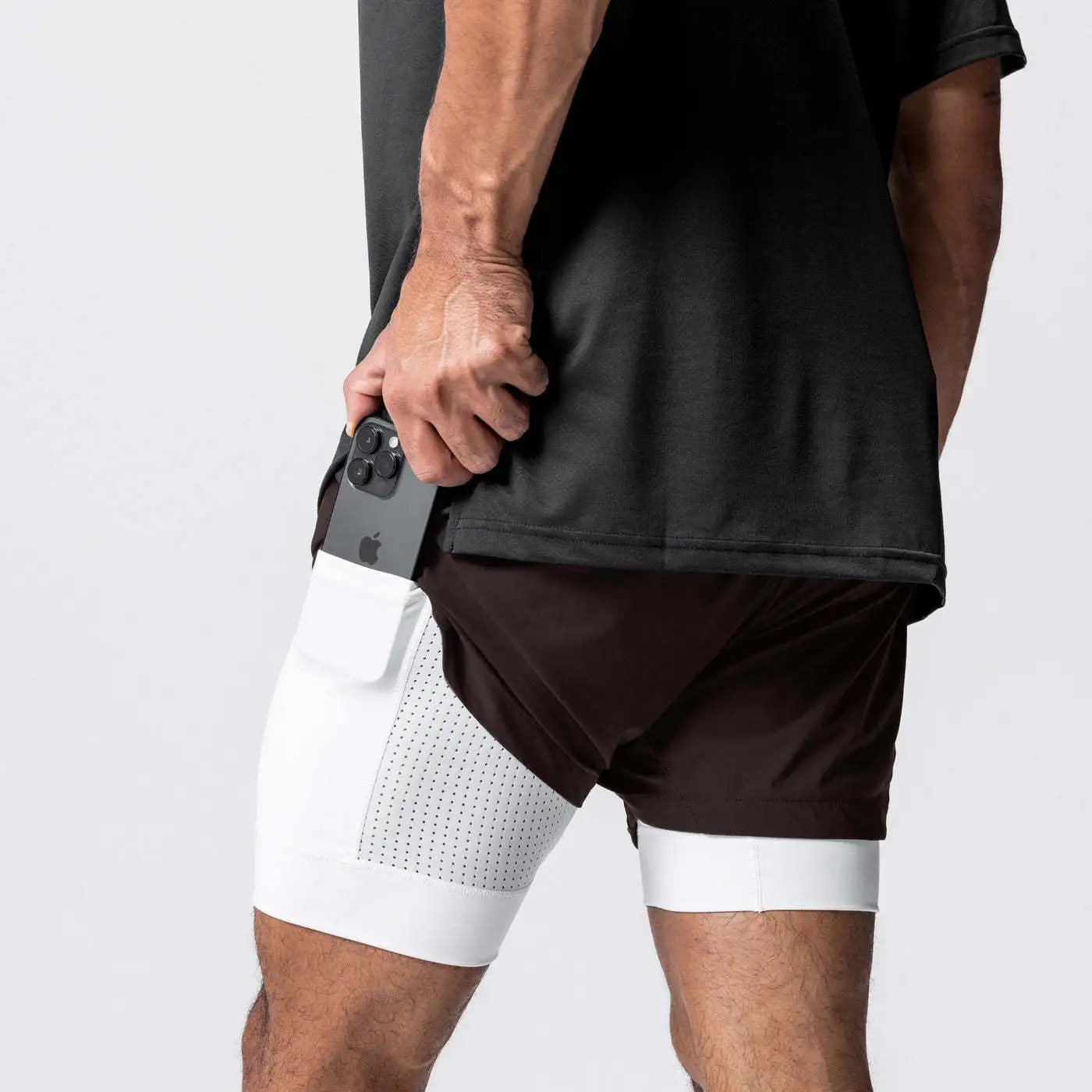 Mens Shorts Gym Running Tight 2 in 1 with Pocket 90% nylon 10% Spandex Quick Drying Breathable Training Exercise Shorts