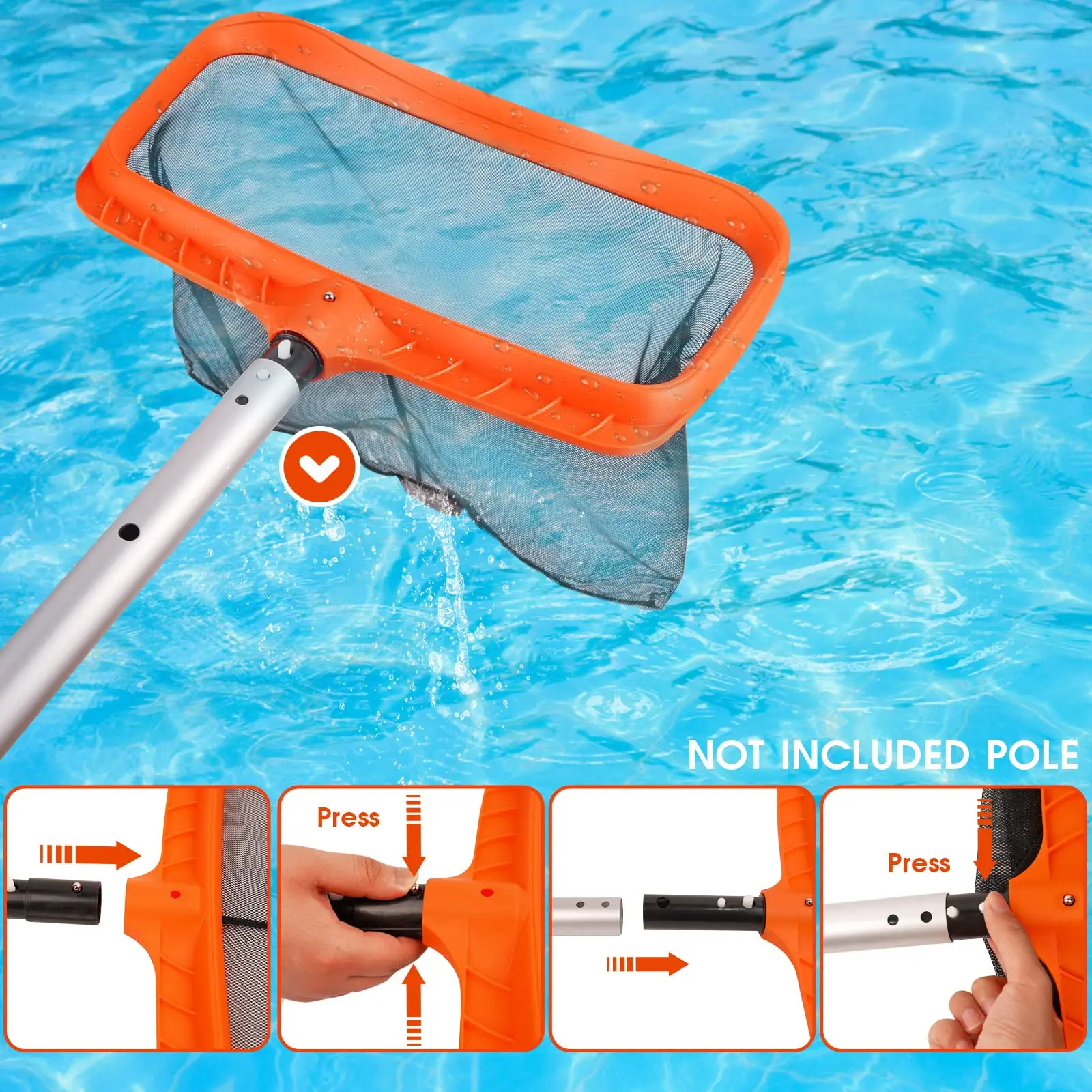 Pool skimmer durable leaf rake cleaning net deep water leaf pool net pool skimmer net heavy duty leaf rake cleaning