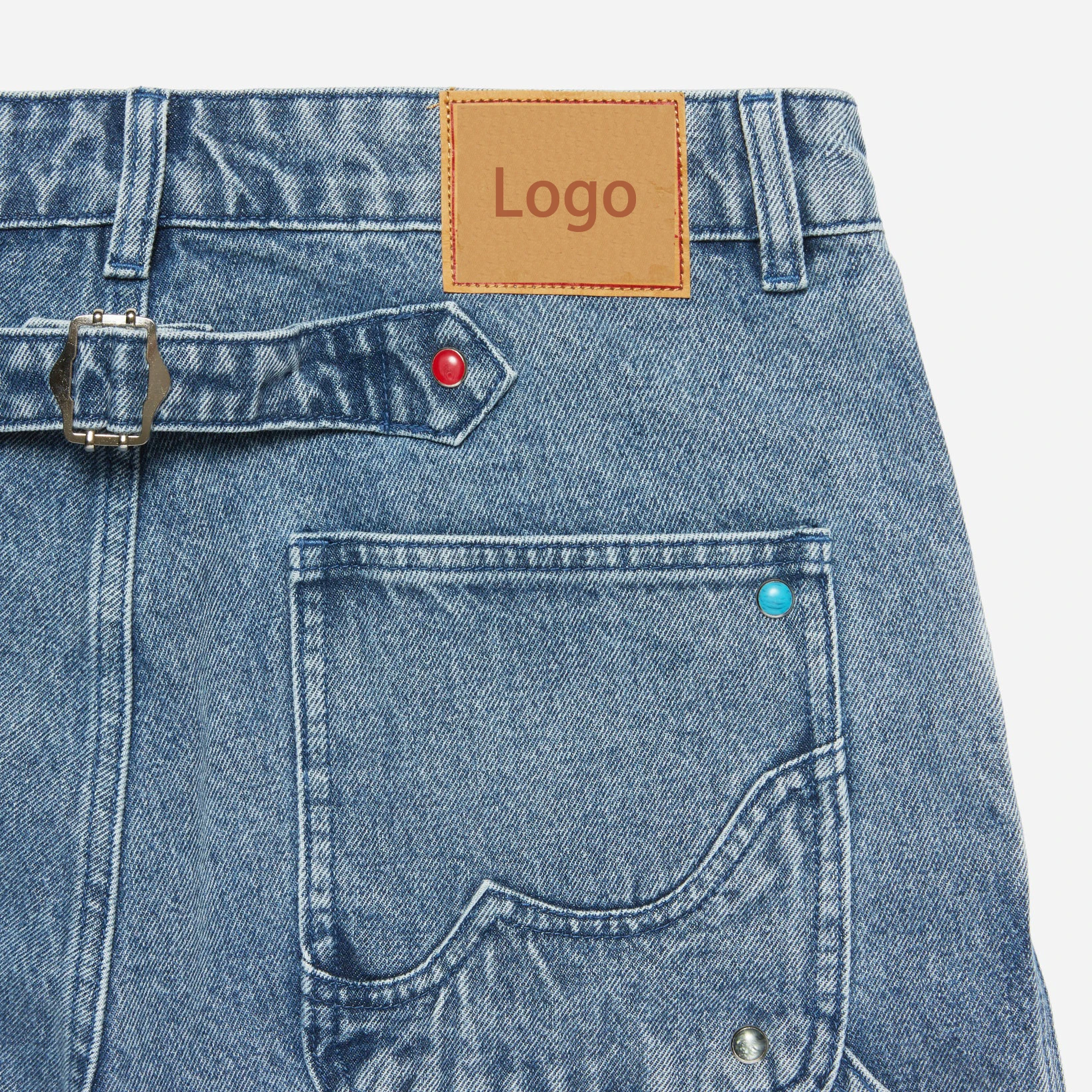 Indigo Heavyweight Acrylic Stone Rivets High Designer Carpenter Denim Shorts OEM Service Embroidery Summer Custom Men Jorts