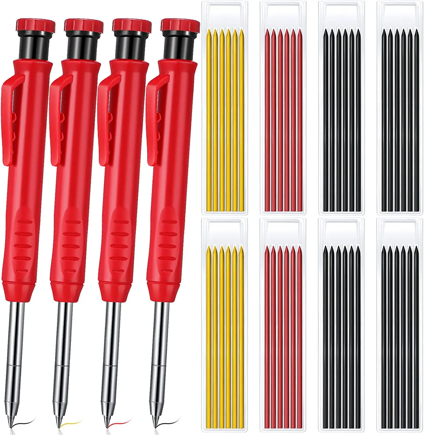 Solid Carpenter Pencil Set Woodworking Tools Mechanical Pencil 3 Colors Refill Construction Job Tools Carpentry Marking Scriber