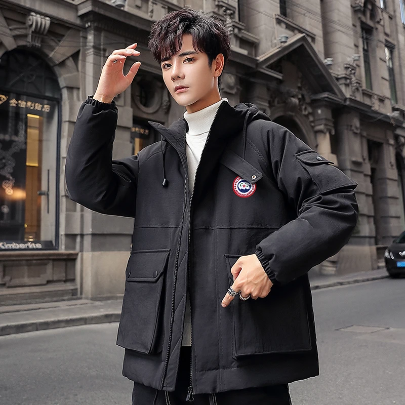 2024 Модная брендовая мужская уличная куртка высокого качества толстая белая утка с капюшоном теплая