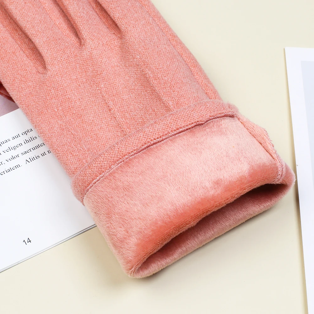 Autumn and winter rabbit velvet cute little bow warm touch screen gloves for ladies