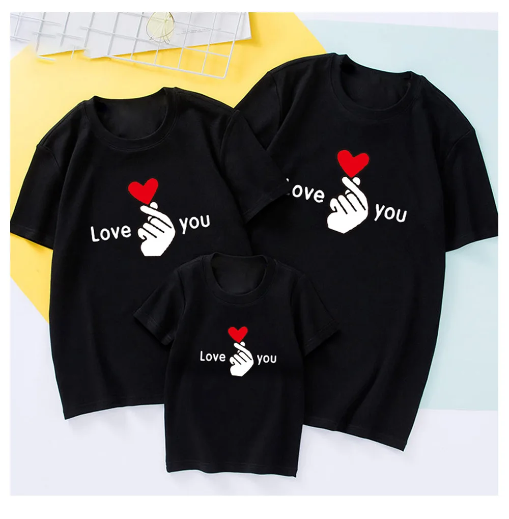 Одинаковая одежда для семьи наряды мальчиков с надписью «Love you» футболка коротким рукавом и принтом разные размеры