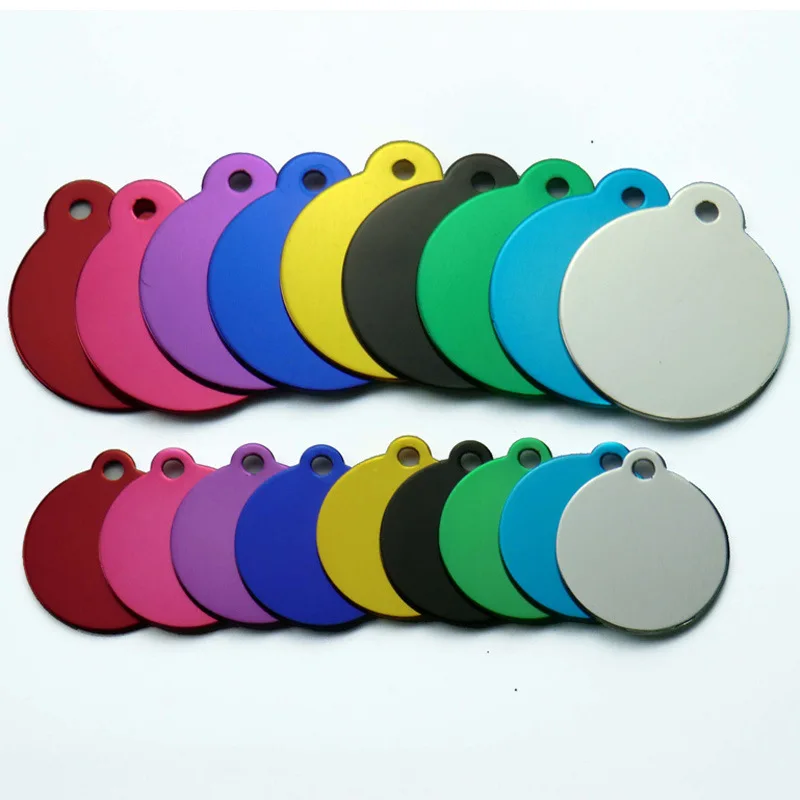 Stocked customized logo acceptable pet dog aluminium metal round circle hang tag