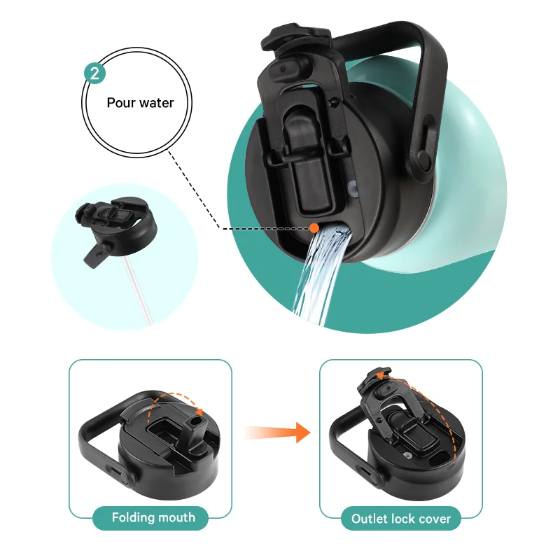 ODM Sport Plastic Drinking Lid Wide Mouth Straw Lids Stainless Steel Water Bottle Vacuum Flask Caps Plastic Lid With Handle