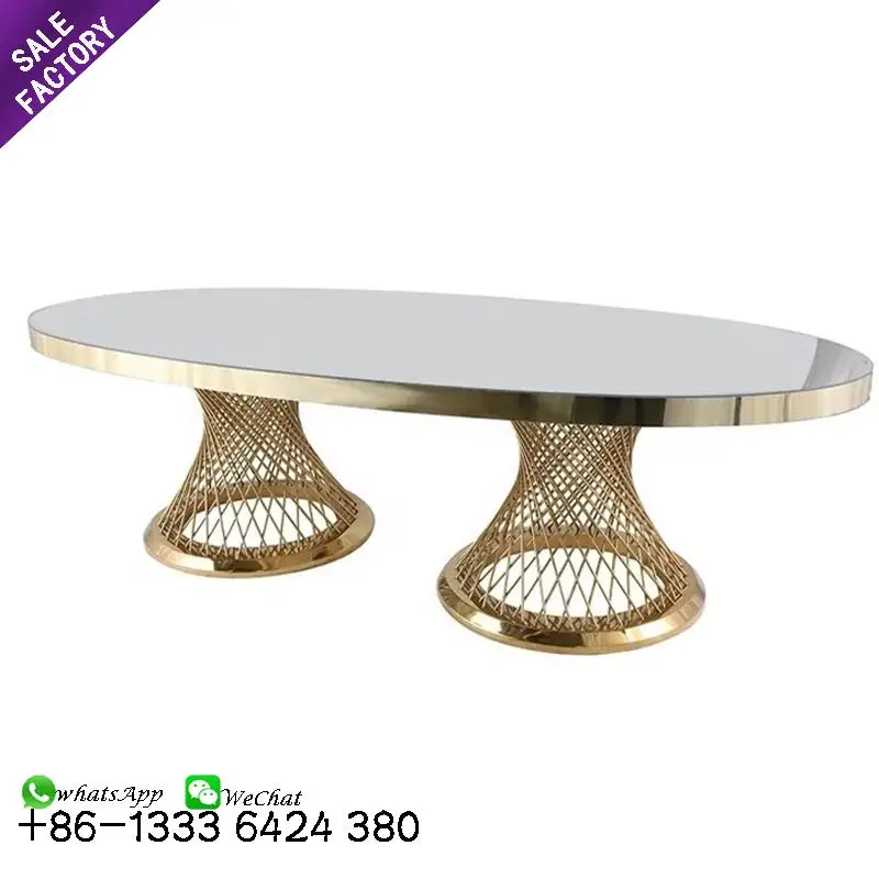 Good Select Hotel Dining Furniture Glass Top Stainless Steel Big Modern Gold Table Round Wedding For Event