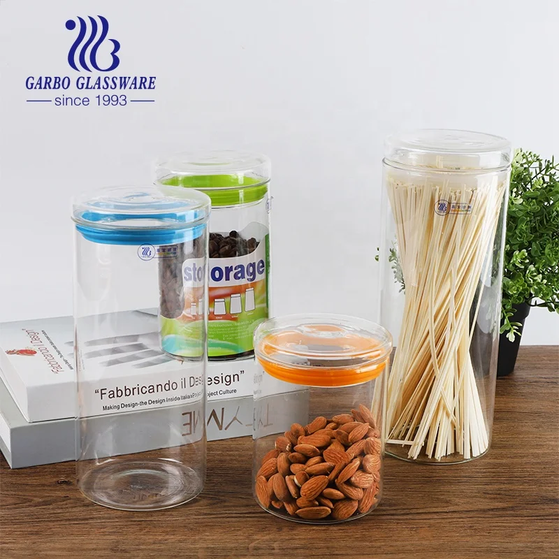 Customized designs borosilicate glass storage jar with lid kitchenware food spaghetti beans spice keep fresh gifts for mom