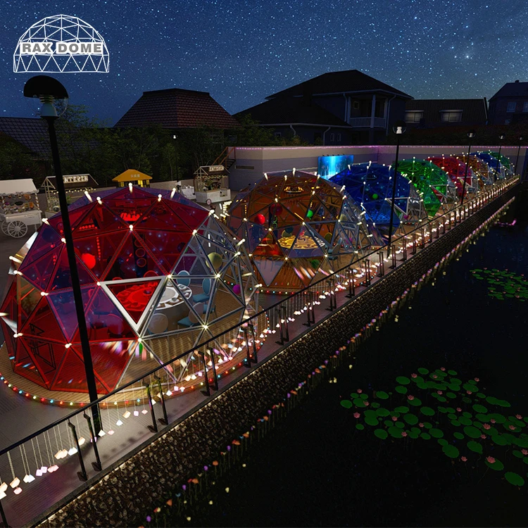 6M Glass Dome Tent for Restaurant and Coffee Shop with Colorful Tempered Glass in Outdoor