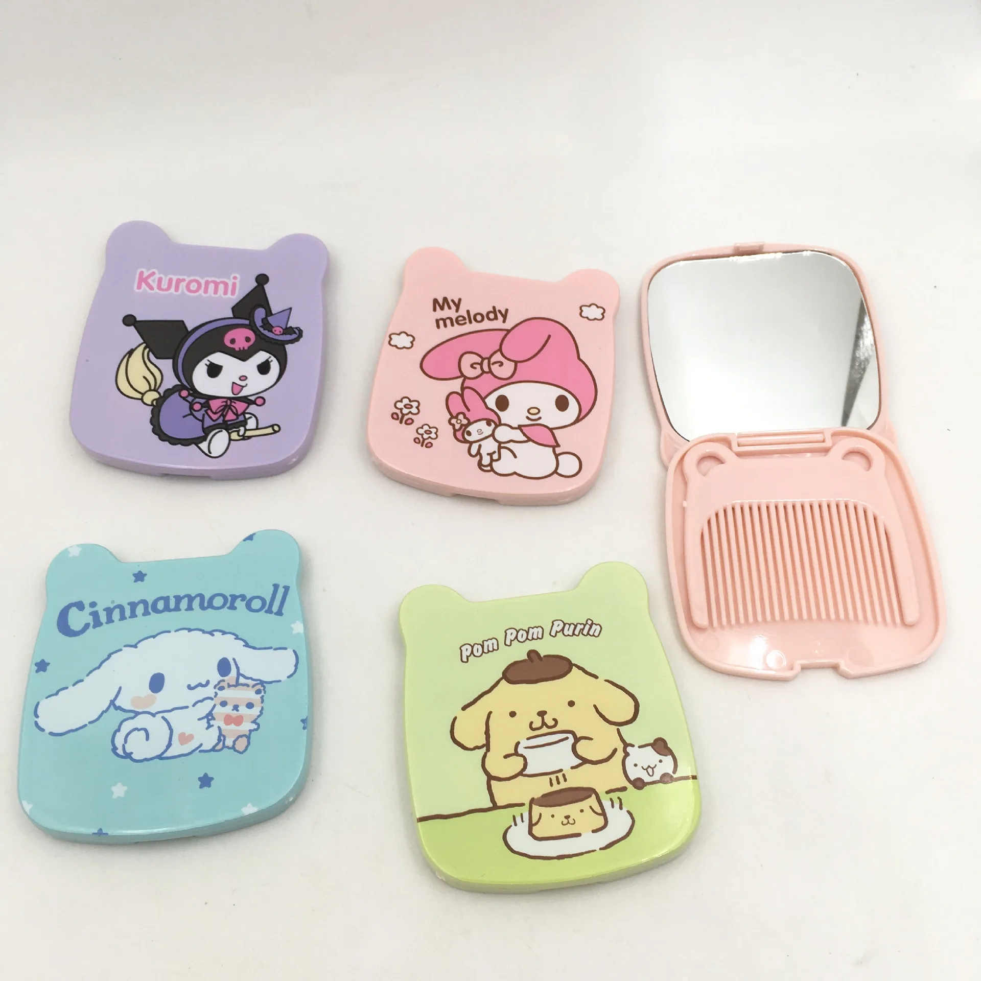 Wholesale Cartoon Cute Kuromi Sanrioed Family Pudding My Melody Comb Mirror set Carries A Small Mirror Make-up Mirror sets YY118