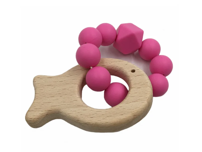 Wholesales Wooden Baby Infant Teether Beaded Animal Charm Chewing Toy Teething Bracelet