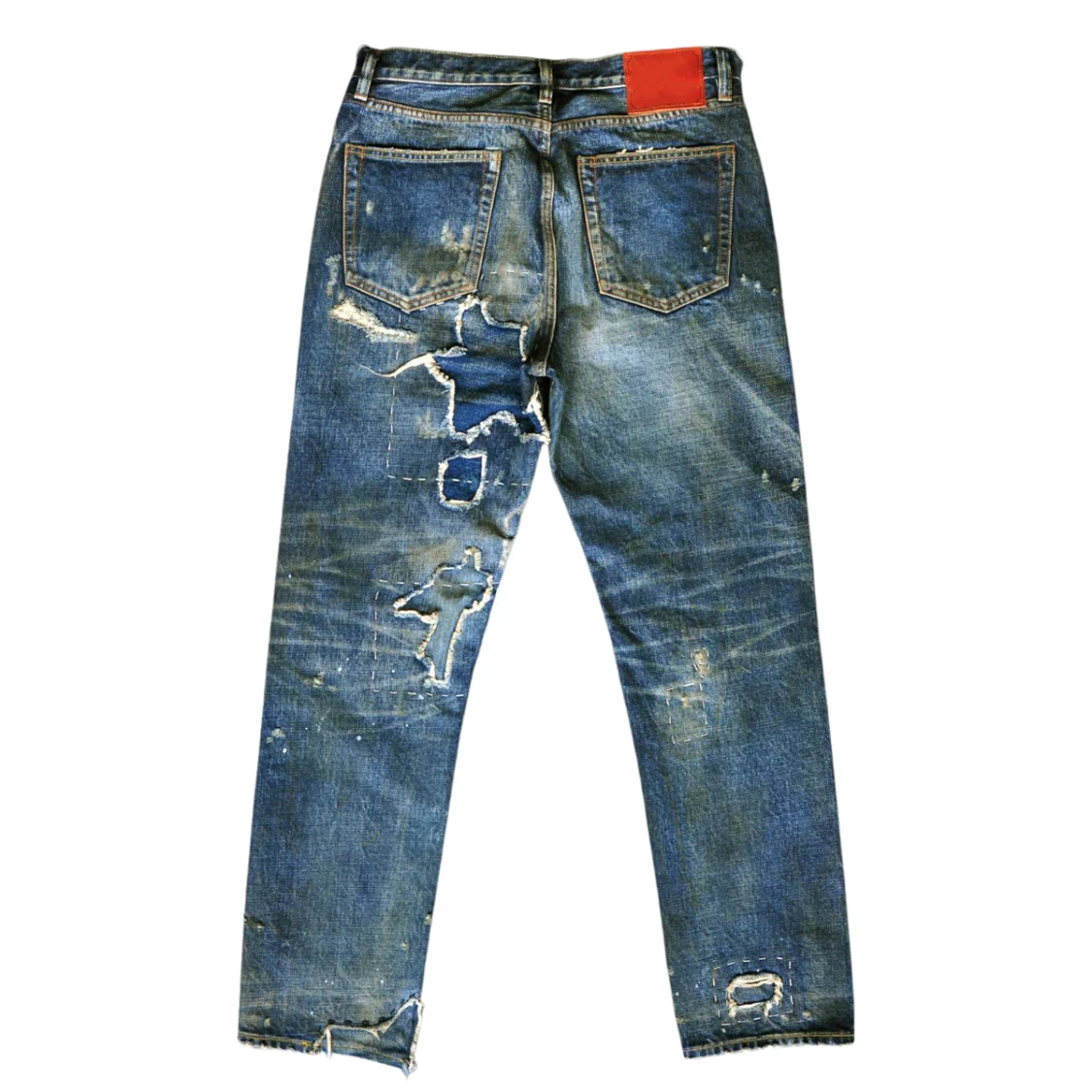 SENSE Customized High Quality Repaired Heavy Distressing  Selvedge Washed Men Denim Jeans