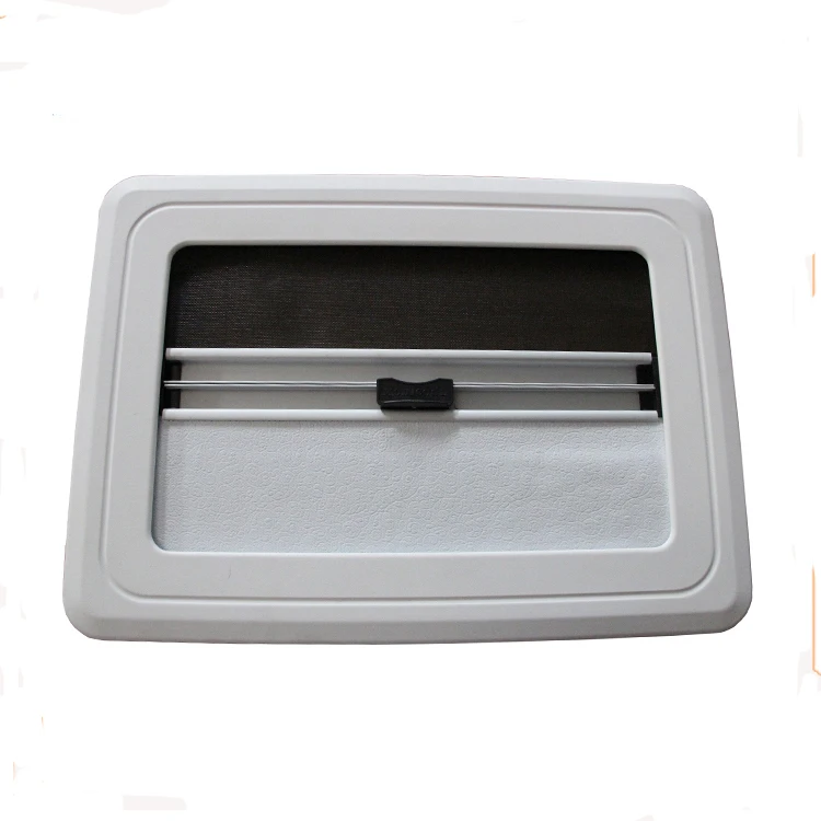 MG16RW 900X550mm black aluminum outer frame and white ABS inner with flynet and sun blind caravan window