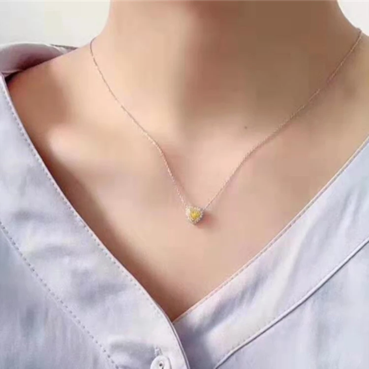 
SGARIT brand trendy 18k gold diamond Jewelry wedding heart shape 0.13-0.15ct Natural Yellow Diamond necklace 