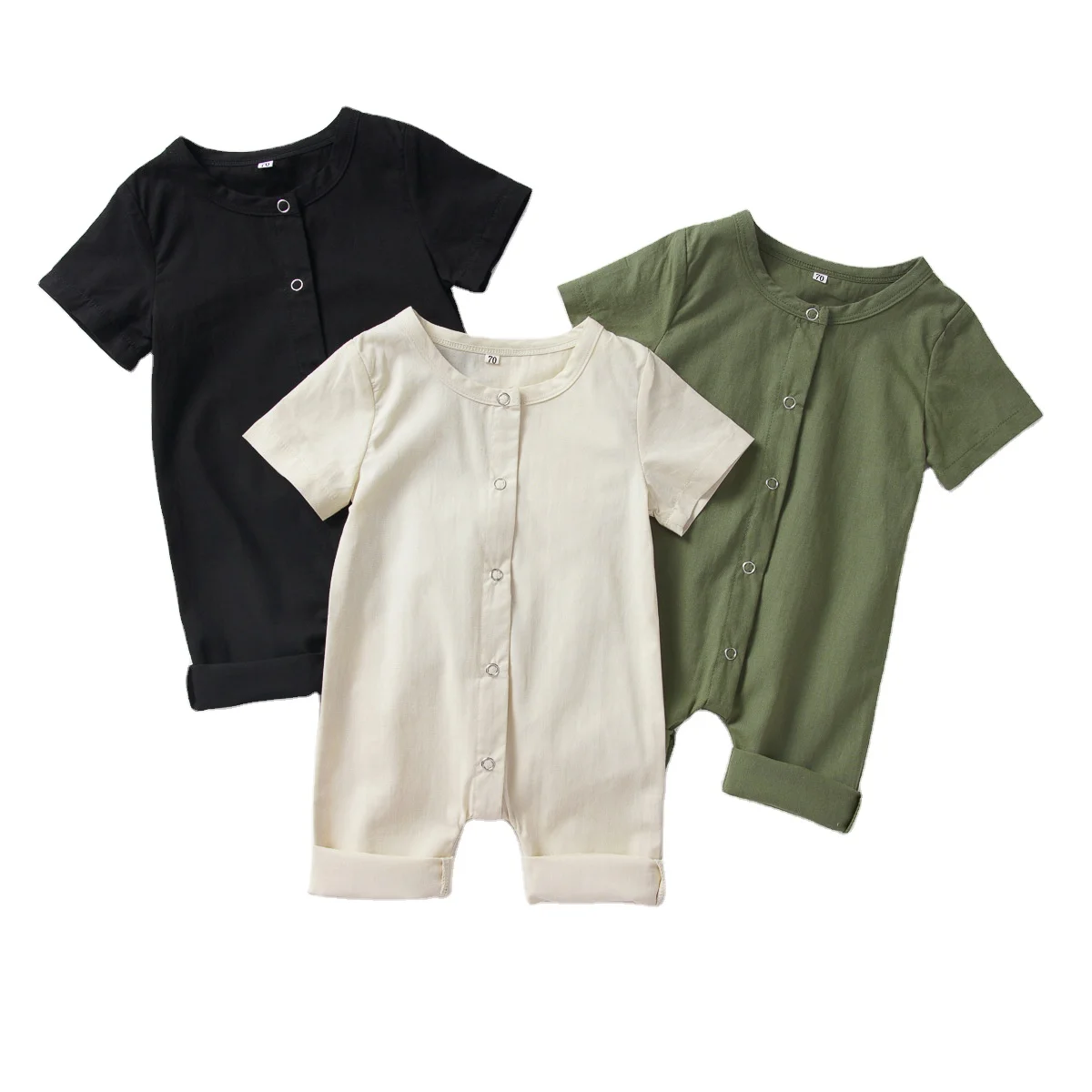 2021 New born baby summer linen clothes short sleeve bamboo baby romper buttons infant one piece jumpsuits