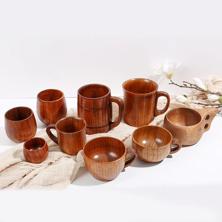 Eco Friendly handcraft solid tableware travel camping Tiny wine Tea Coffee Natural Jujube Wooden Mug Cup