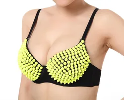 Hot selling top rated belly dance spike bras night club bra tops with studs rivets