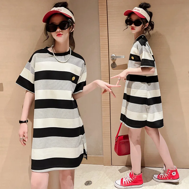 Summer White And Black Stripe Kids Girl Dress Baby Girl Party Dress Children Frocks Designs Girls Dress Patterns