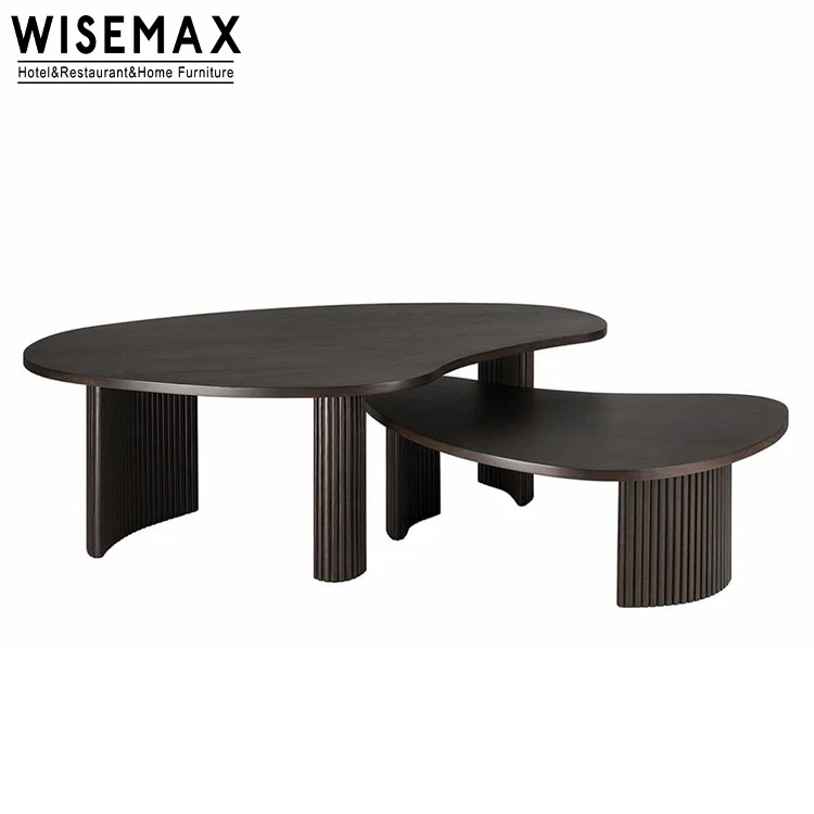 WISEMAX FURNITURE Nordic living room furniture Irregular shape tea table Black curved legs wooden coffee table for home