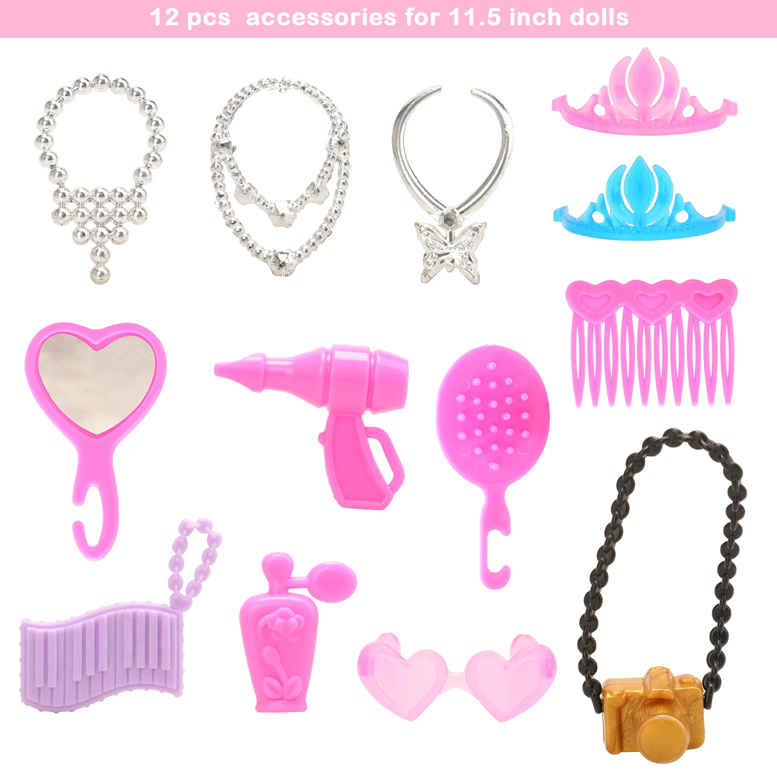 Barwa 63 Pieces Doll Accessories=12 Wash Accessories+13 Dress up Accessories+18 Dress up Accessories+20 Rubber Bands