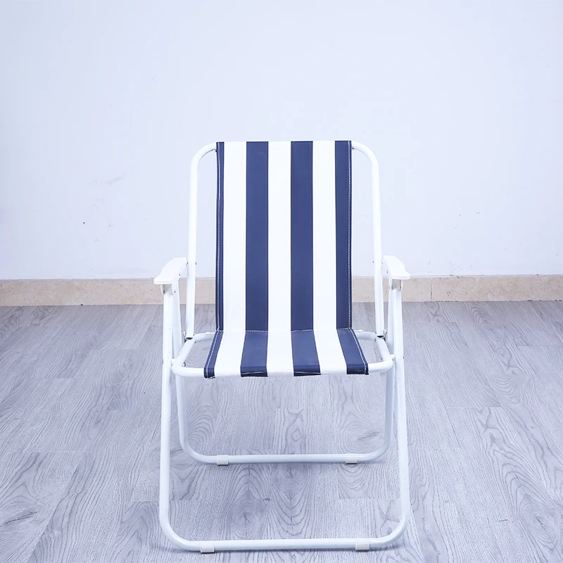 Steel foldable camping chair with white plastic armrest