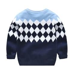 Free Sample Modern Double Layer Argyle Comfortable Autumn Winter Warmth Toddler Children Boys Pullover Sweater