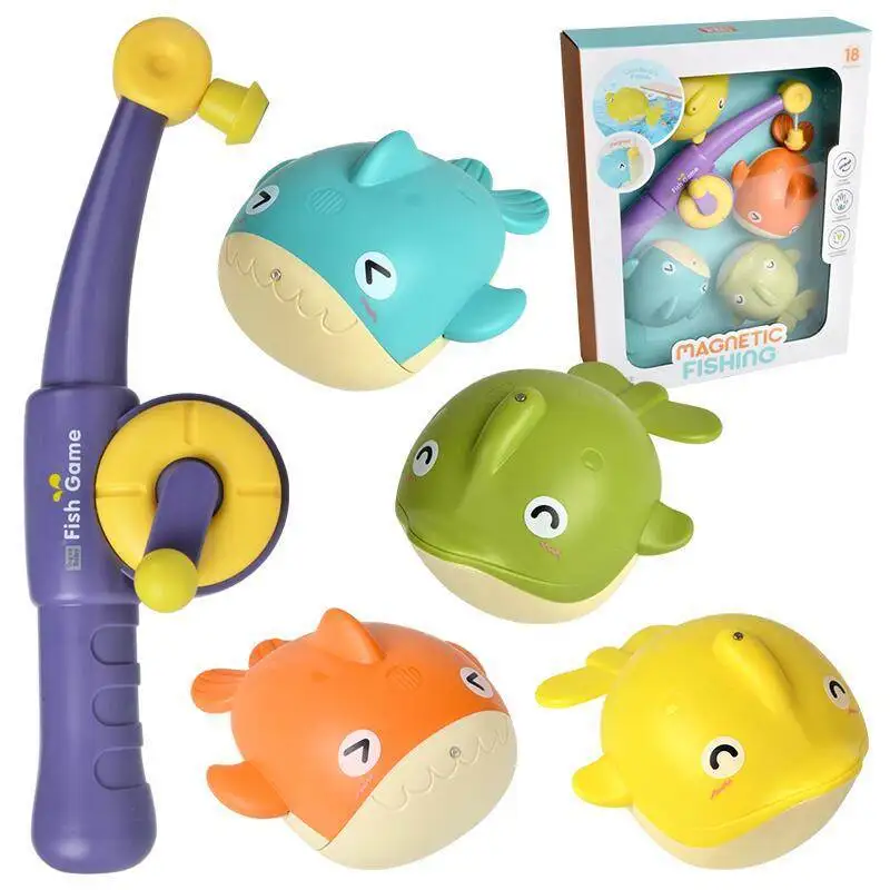 High Quality Bathtub Fishing Toy Wind Up Swimming Whale Floating Toy Magnetic Fishing Rod For Toddler Baby Bathing Fish Game Set