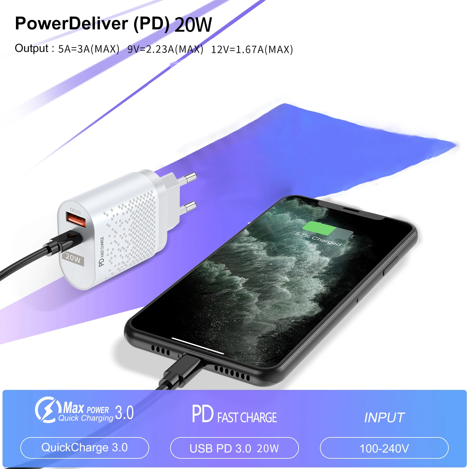  USLION Сетевое зарядное устройство PD 20 Вт Type-c USB дорожное QC 3 0 Usb для мобильного телефона Аксессуары ванной комнаты настенное iPhone 12 pro