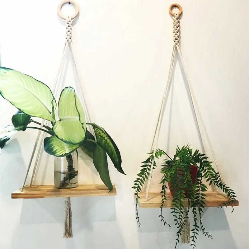 Supplier Wholesale High Quality Wood Macrame Wall Hanging Planter Shelf