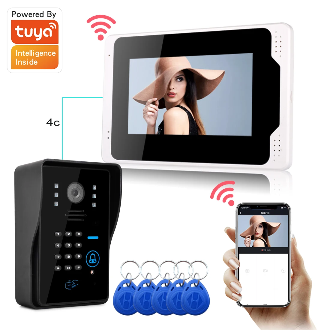 
1080P Tuya Video Doorbell With Touch screen Monitor Card reader Password Remote control 