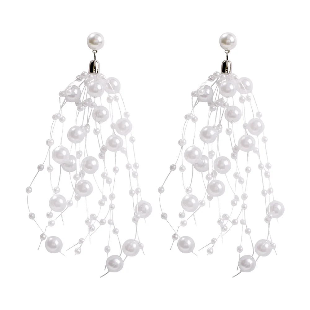 New Boho White Pearl Round Circle Hoop Earrings Women Gold Color Big Earrings Korean Jewelry Statement Earrings