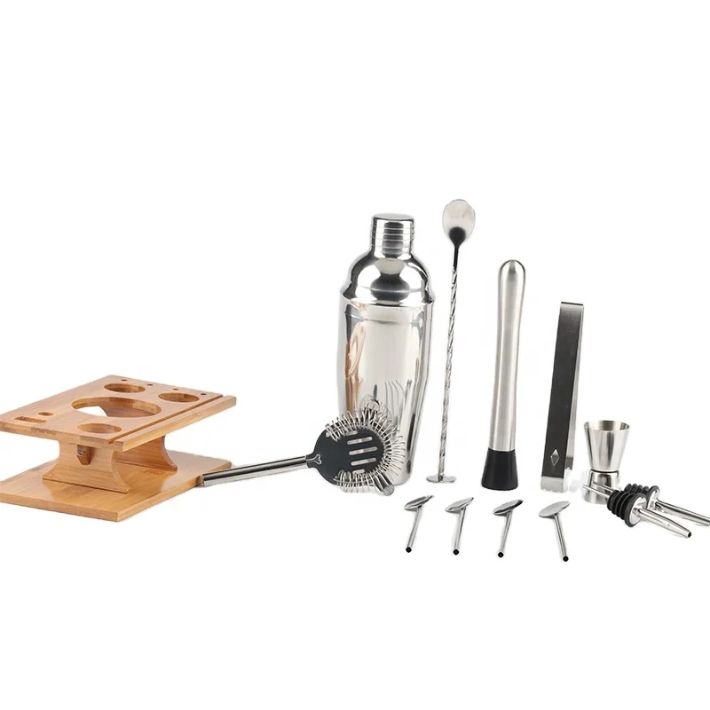 750ml Professional Bar Tools kit Shaker/Jigger/Muddler/Strainer Stainless Steel Cocktail Shaker Set with Stand