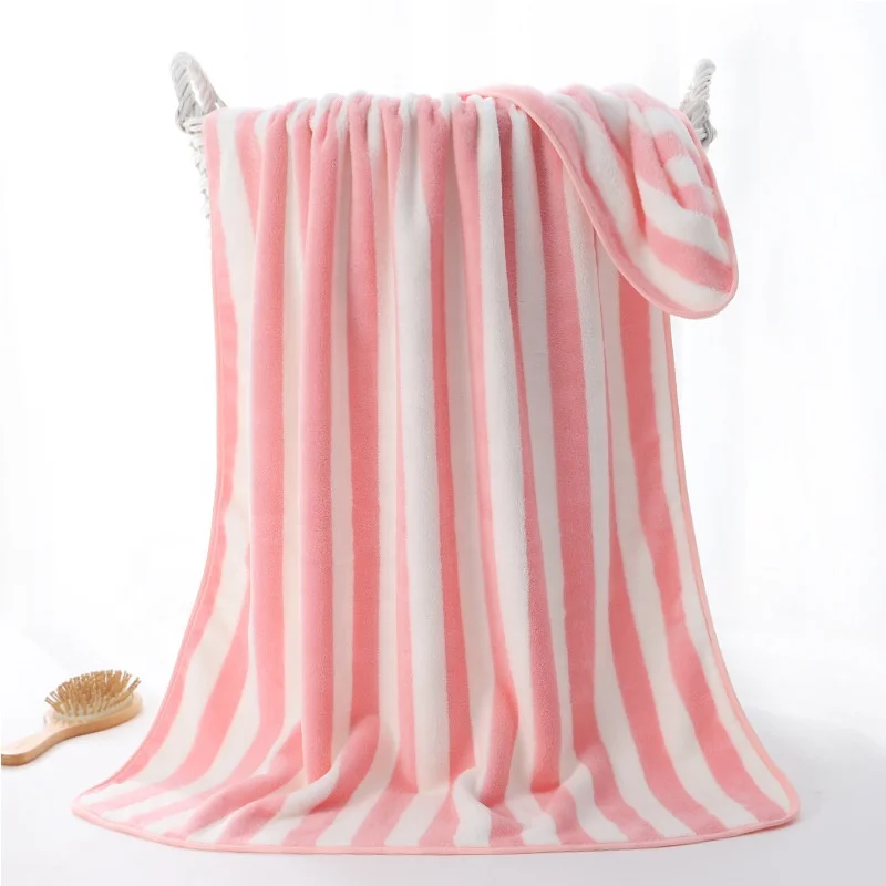 Bath Towel Coral Velvet Deluxe Wholesale Striped Design Hotel Towel Absorbent Thickened Cheap Coral Fleece Bath Towels