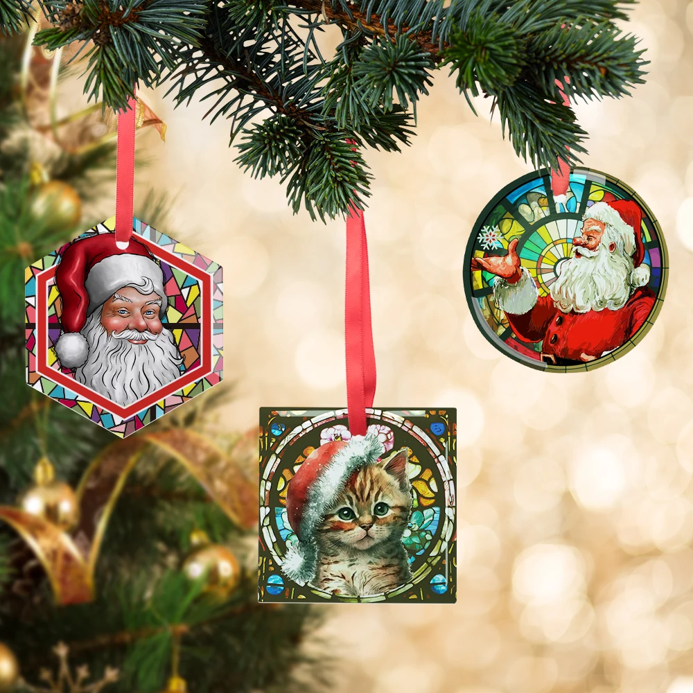 PYD Life 3 Inch Wholesale Glass Ornament Custom Sublimation Blank Christmas Ornaments Christmas Tree Ornaments Glass