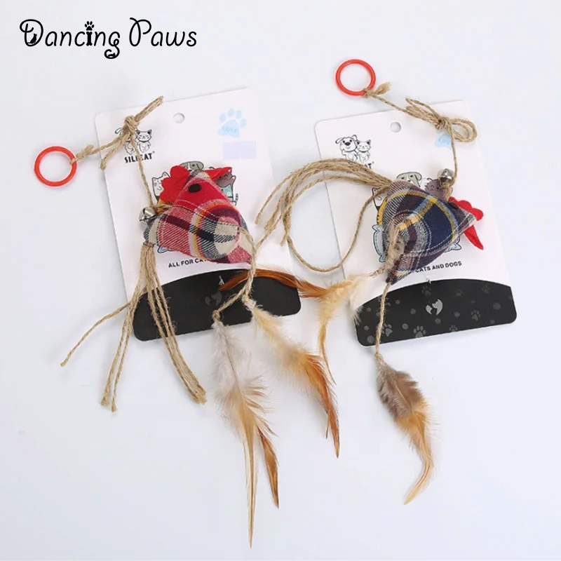 Finger Ring Cat Teasing Toy Interactive Cotton Sisal with Feather Cat Toys