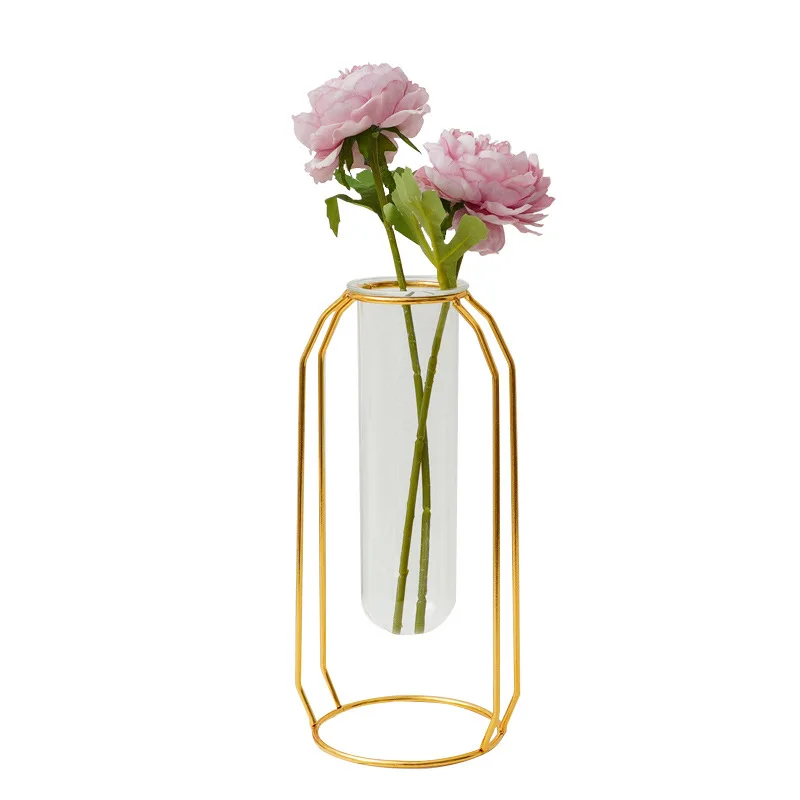 DESITA Factory Best Selling Handmade Creative Custom Colored Glass Home Outdoor Decoration Flower Plant Vase With Metal Bracket