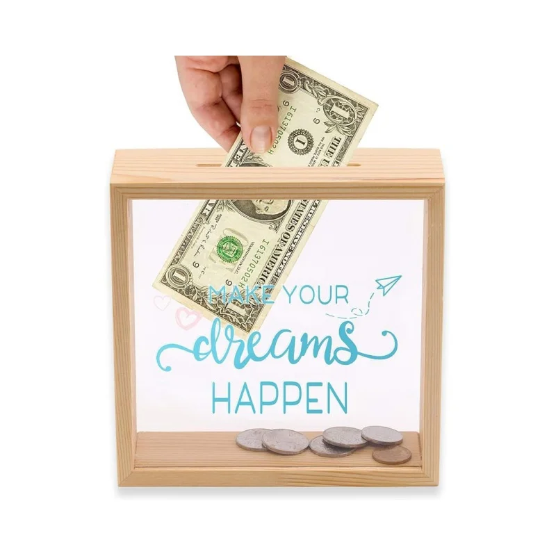 Wholesale custom Adult wooden letter piggy bank wooden piggy bank money Acrylic cash deposit box for children