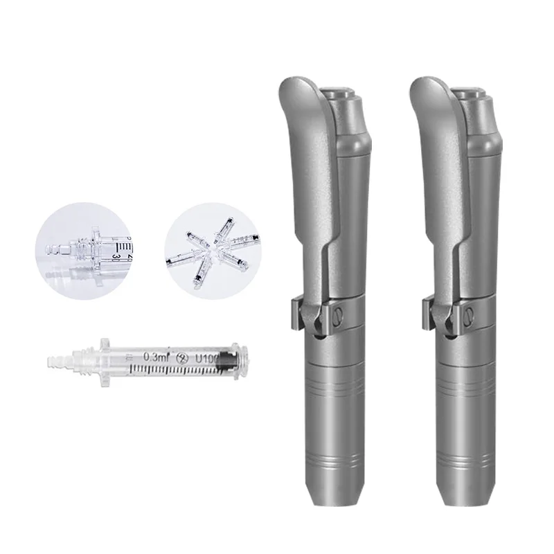 Gold needle free 2 in 1 two head injection hyaluronic acid lip dermal filler pen injector gun functional