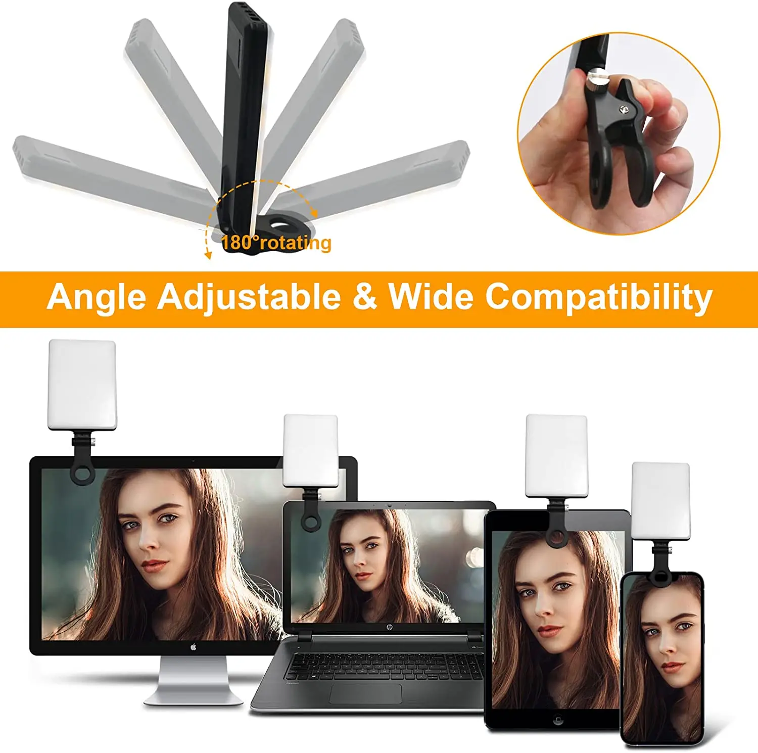 Front & Back Clip Adjusted 3 Light Modes for Phone 60 LED High Power Rechargeable Clip Fill LED Video Light