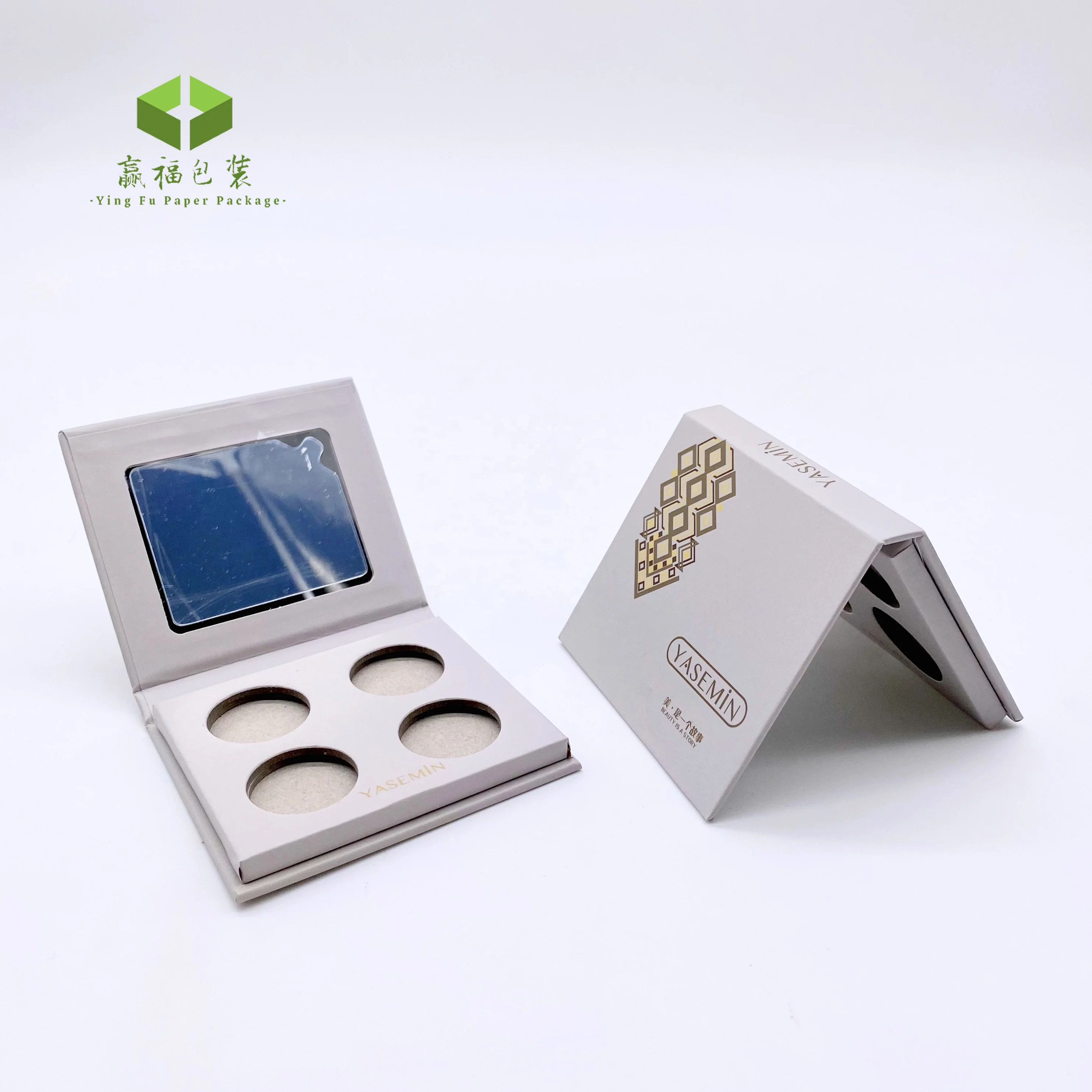 Empty Custom luxury Eyeshadow Packaging with brush Highlight Makeup blush magnetic 4 layer palette bulk paper cardboard