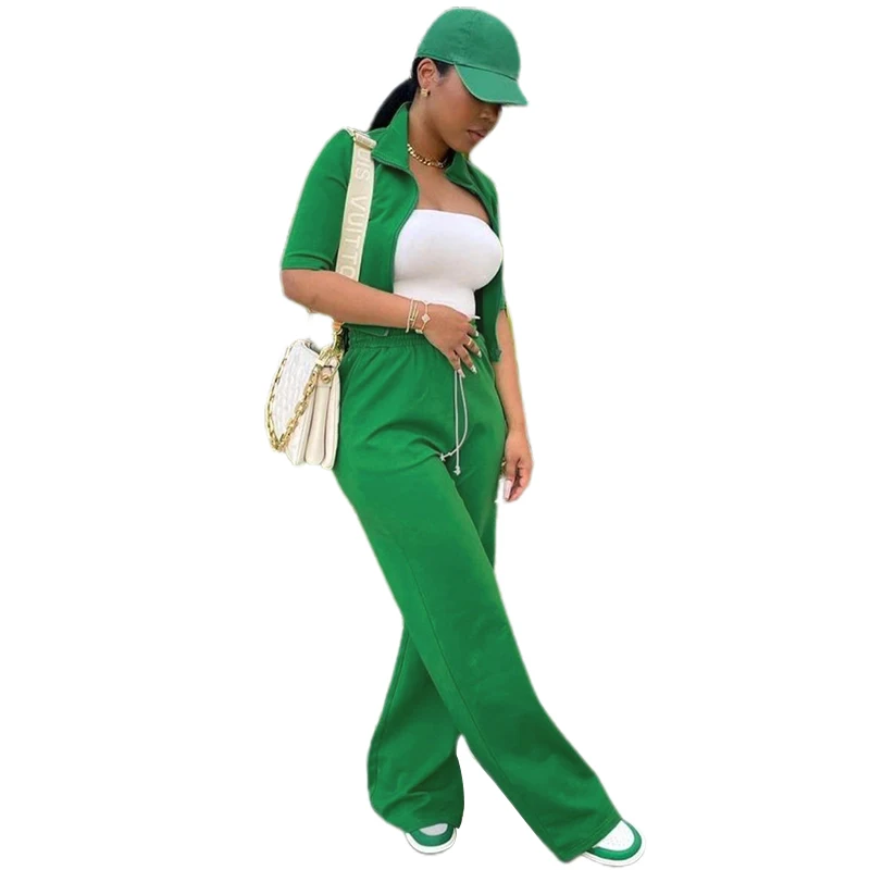 K21S06421Fall Winter Custom Clothing Long Sleeve Zipper Top Sweat Pant Streetwear Tracksuit Casual Women Two Piece Set