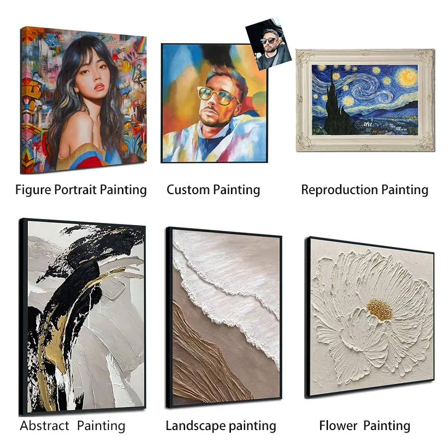 Original Art Handmade Customized Realistic Portrait Painting High Quality Kids Figures Blue Wood Frame Wall Art Work Canvas