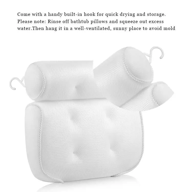 Premium Quality Custom Soft and Quick Dry Extra Thick Non-Slip Bath Tub Pillow 3D Mesh Spa Bath Pillow with Suction Cups