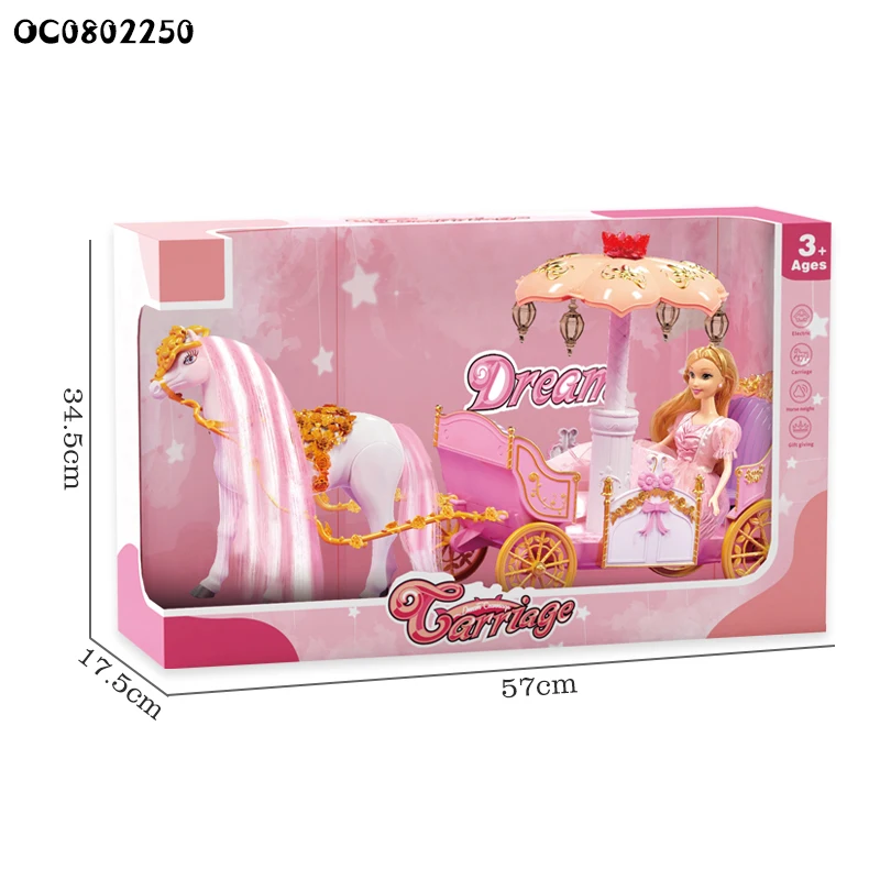 29cm plastic princess doll battery operated toy electric horse carriage for kids