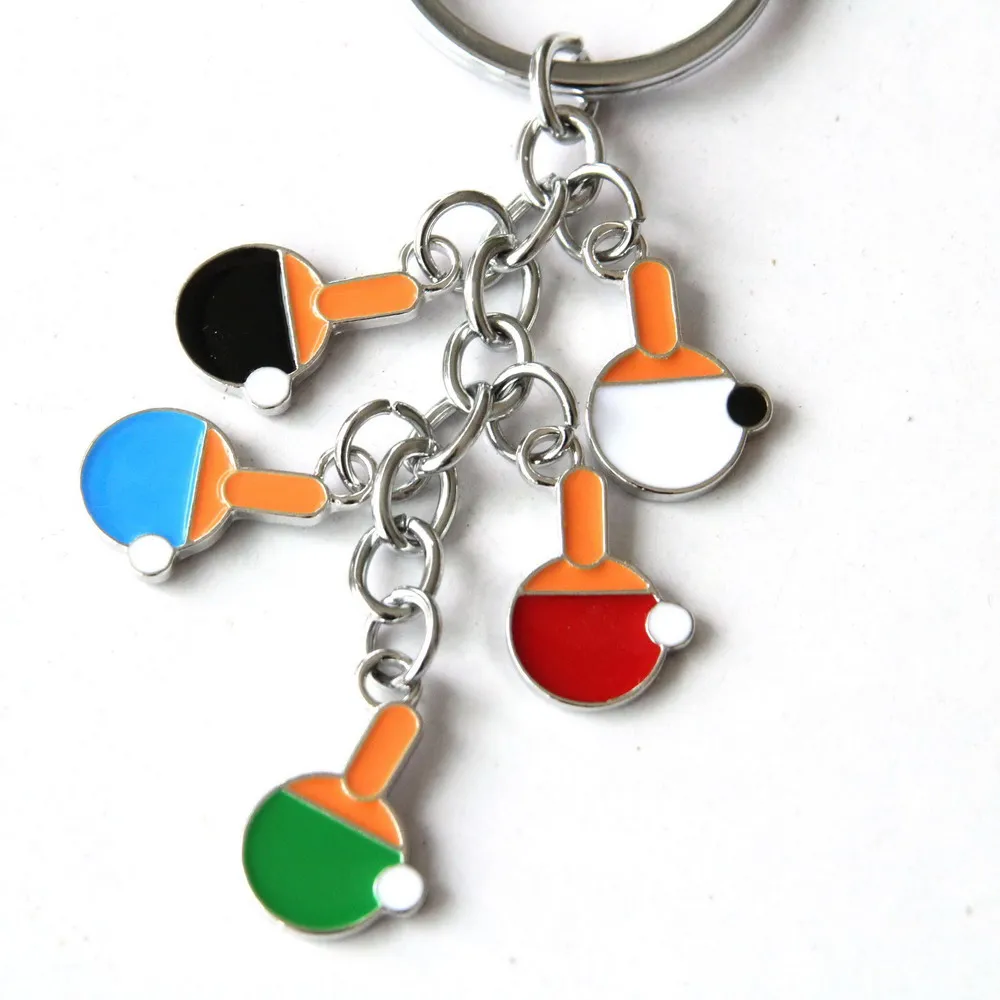 Wholesale custom logo metal enamel mini ping pong bat Table tennis racket keychain for laser engraving