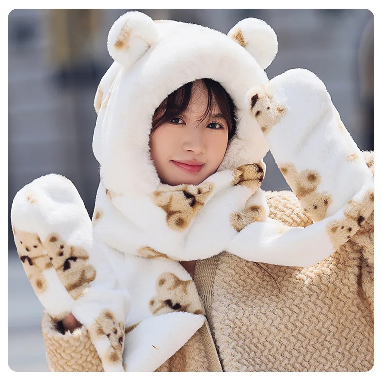 Warm Soft Scarf Snood Pocket Hats Hooded Funny Plush Hat For Women