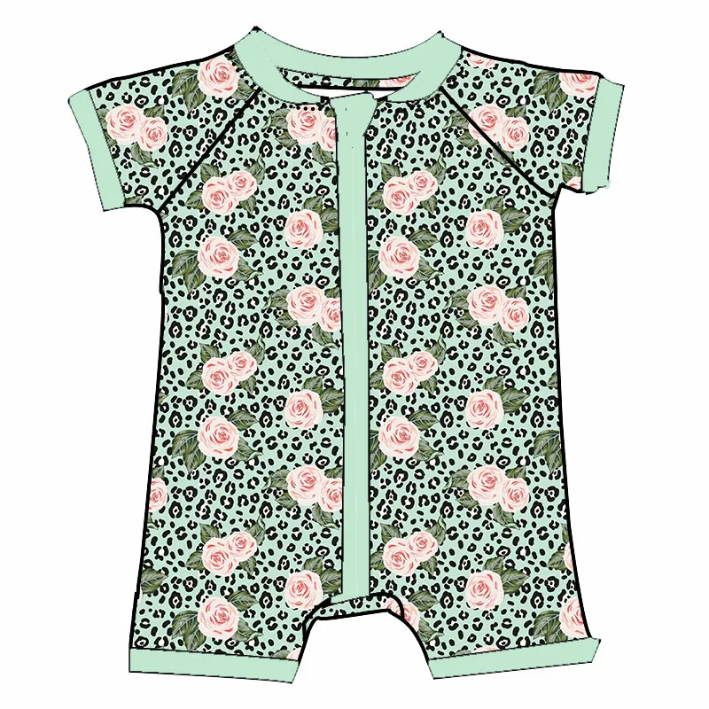 Short Sleeve Bamboo Fabric Baby Sleep Zippy Romper  Infant Girl Pajamas Customized Clothes Kid Shorties