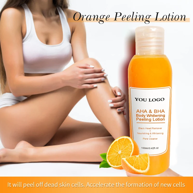 Most Effective AHA BHA body peeling lotion knuckles removing dead skin whitening organic orange peeling lotion