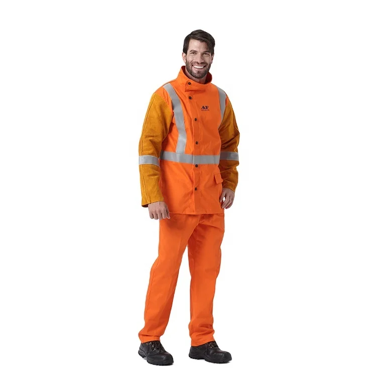 AP Hi-Vis Welding Jacket Leather Reflective Tape FR Work Clothing for Safety